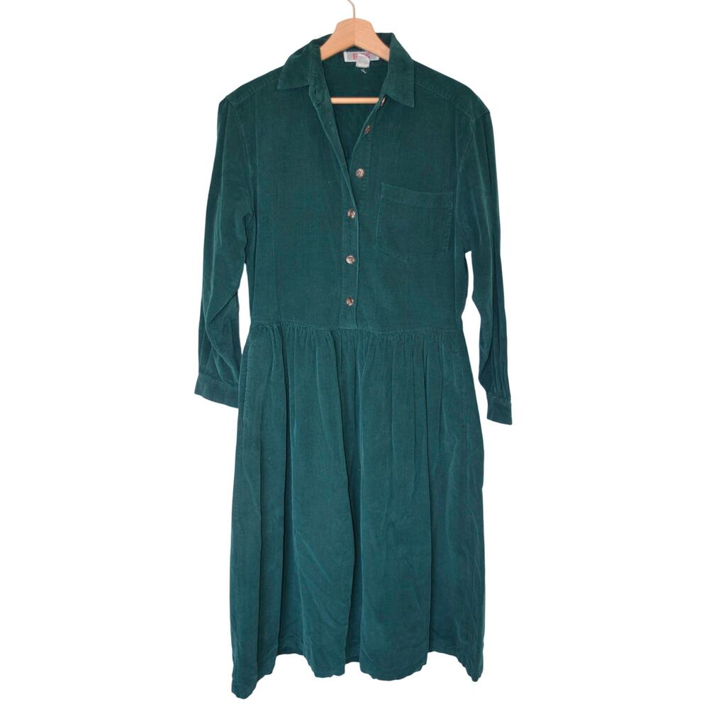 Vintage Teal Corduroy Shirt Dress Size Small